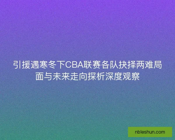 引援遇寒冬下CBA联赛各队抉择两难局面与未来走向探析深度观察
